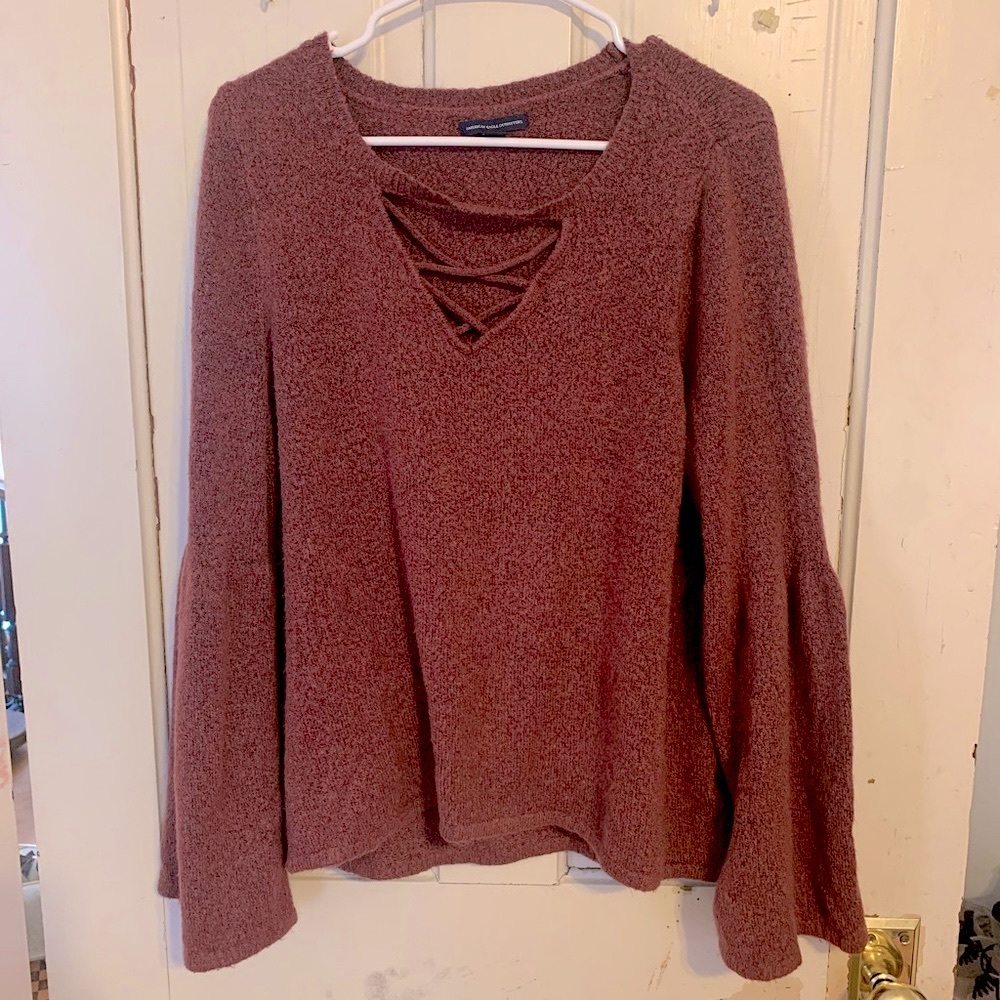 American Eagle Outfitters Mauve/Purple/Maroon Bell-Sleeved Sweater